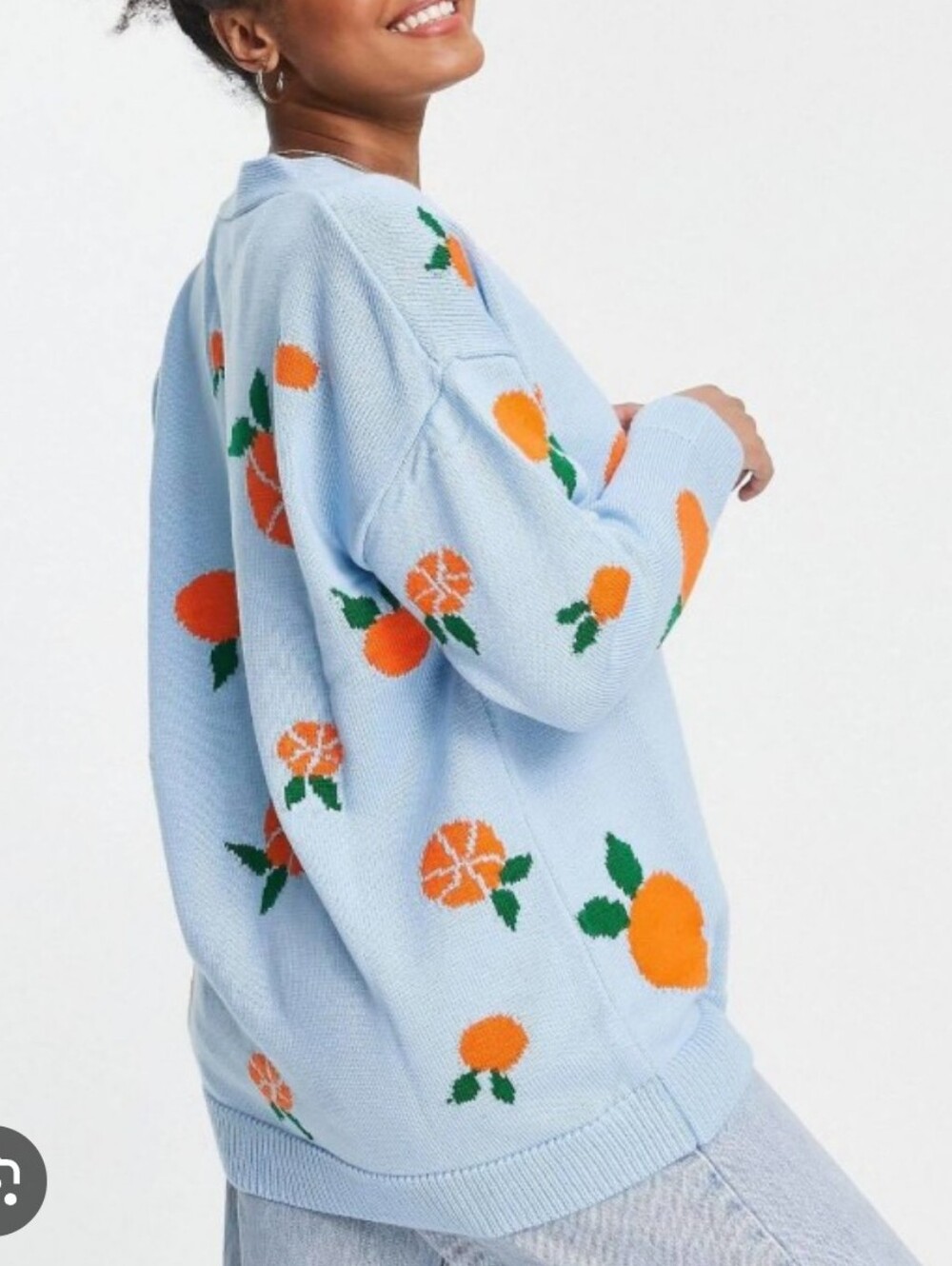 ASOS Design Blue Oranges Clementine Button Down Long Cardigan Sweater Size 4